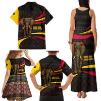 Angola Family Matching Tank Maxi Dress and Hawaiian Shirt with Red Black Yellow Tribal Design and Elephant - Wonder Print Shop