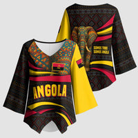 Angola Kimono Sleeve Blouse with Red Black Yellow Tribal Design and Elephant - Wonder Print Shop