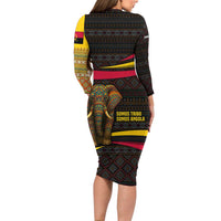 Angola Long Sleeve Bodycon Dress with Red Black Yellow Tribal Design and Elephant - Wonder Print Shop