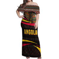 Angola Off Shoulder Maxi Dress with Red Black Yellow Tribal Design and Elephant - Wonder Print Shop