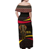 Angola Off Shoulder Maxi Dress with Red Black Yellow Tribal Design and Elephant - Wonder Print Shop