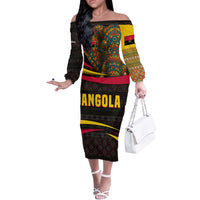 Angola Off The Shoulder Long Sleeve Dress with Red Black Yellow Tribal Design and Elephant - Wonder Print Shop
