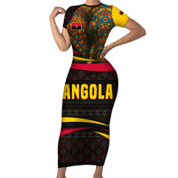 Angola Short Sleeve Bodycon Dress with Red Black Yellow Tribal Design and Elephant - Wonder Print Shop