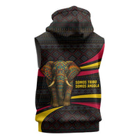 Angola Sleeveless Zip Hoodie with Red Black Yellow Tribal Design and Elephant - Wonder Print Shop