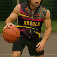 Angola Sleeveless Zip Hoodie with Red Black Yellow Tribal Design and Elephant - Wonder Print Shop