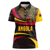 Angola Women Polo Shirt with Red Black Yellow Tribal Design and Elephant - Wonder Print Shop