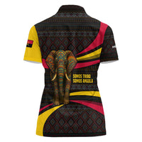 Angola Women Polo Shirt with Red Black Yellow Tribal Design and Elephant - Wonder Print Shop