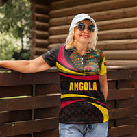 Angola Women Polo Shirt with Red Black Yellow Tribal Design and Elephant - Wonder Print Shop