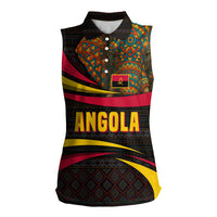 Angola Women Sleeveless Polo Shirt with Red Black Yellow Tribal Design and Elephant - Wonder Print Shop