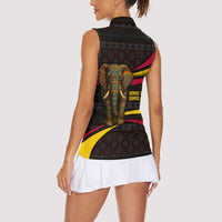 Angola Women Sleeveless Polo Shirt with Red Black Yellow Tribal Design and Elephant - Wonder Print Shop