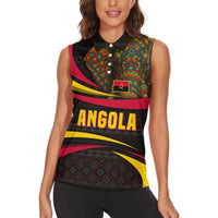 Angola Women Sleeveless Polo Shirt with Red Black Yellow Tribal Design and Elephant - Wonder Print Shop