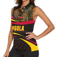 Angola Women Sleeveless Polo Shirt with Red Black Yellow Tribal Design and Elephant - Wonder Print Shop