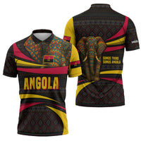 Angola Zipper Polo Shirt with Red Black Yellow Tribal Design and Elephant - Wonder Print Shop