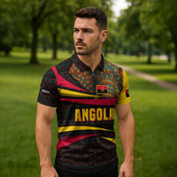 Angola Zipper Polo Shirt with Red Black Yellow Tribal Design and Elephant - Wonder Print Shop