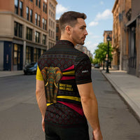 Angola Zipper Polo Shirt with Red Black Yellow Tribal Design and Elephant - Wonder Print Shop