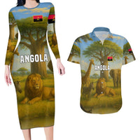Angola Couples Matching Long Sleeve Bodycon Dress and Hawaiian Shirt with Savannah Wildlife Design and African Animal - Wonder Print Shop