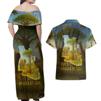 Angola Couples Matching Off Shoulder Maxi Dress and Hawaiian Shirt with Savannah Wildlife Design and African Animal - Wonder Print Shop