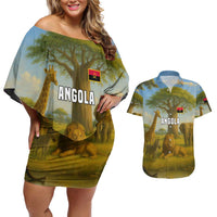 Angola Couples Matching Off Shoulder Short Dress and Hawaiian Shirt with Savannah Wildlife Design and African Animal - Wonder Print Shop