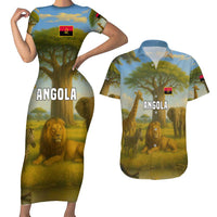 Angola Couples Matching Short Sleeve Bodycon Dress and Hawaiian Shirt with Savannah Wildlife Design and African Animal - Wonder Print Shop
