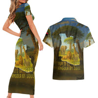 Angola Couples Matching Short Sleeve Bodycon Dress and Hawaiian Shirt with Savannah Wildlife Design and African Animal - Wonder Print Shop
