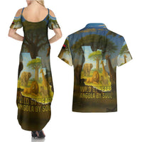 Angola Couples Matching Summer Maxi Dress and Hawaiian Shirt with Savannah Wildlife Design and African Animal - Wonder Print Shop