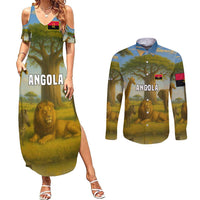 Angola Couples Matching Summer Maxi Dress and Long Sleeve Button Shirt with Savannah Wildlife Design and African Animal - Wonder Print Shop