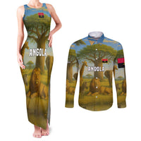 Angola Couples Matching Tank Maxi Dress and Long Sleeve Button Shirt with Savannah Wildlife Design and African Animal - Wonder Print Shop