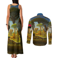 Angola Couples Matching Tank Maxi Dress and Long Sleeve Button Shirt with Savannah Wildlife Design and African Animal - Wonder Print Shop