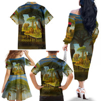 Angola Family Matching Off The Shoulder Long Sleeve Dress and Hawaiian Shirt with Savannah Wildlife Design and African Animal - Wonder Print Shop