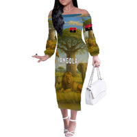 Angola Family Matching Off The Shoulder Long Sleeve Dress and Hawaiian Shirt with Savannah Wildlife Design and African Animal - Wonder Print Shop