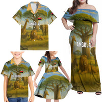 Angola Family Matching Off Shoulder Maxi Dress and Hawaiian Shirt with Savannah Wildlife Design and African Animal - Wonder Print Shop