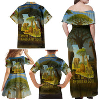 Angola Family Matching Off Shoulder Maxi Dress and Hawaiian Shirt with Savannah Wildlife Design and African Animal - Wonder Print Shop