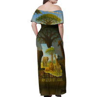 Angola Family Matching Off Shoulder Maxi Dress and Hawaiian Shirt with Savannah Wildlife Design and African Animal - Wonder Print Shop
