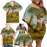 Angola Family Matching Off Shoulder Short Dress and Hawaiian Shirt with Savannah Wildlife Design and African Animal - Wonder Print Shop