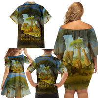 Angola Family Matching Off Shoulder Short Dress and Hawaiian Shirt with Savannah Wildlife Design and African Animal - Wonder Print Shop