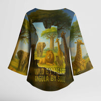 Angola Kimono Sleeve Blouse with Savannah Wildlife Design and African Animal - Wonder Print Shop
