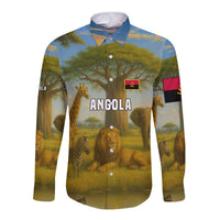 Angola Long Sleeve Button Shirt with Savannah Wildlife Design and African Animal - Wonder Print Shop