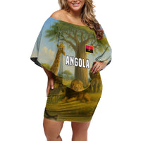 Angola Off Shoulder Short Dress with Savannah Wildlife Design and African Animal - Wonder Print Shop