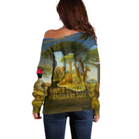 Angola Off Shoulder Sweater with Savannah Wildlife Design and African Animal - Wonder Print Shop