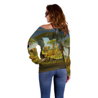 Angola Off Shoulder Sweater with Savannah Wildlife Design and African Animal - Wonder Print Shop