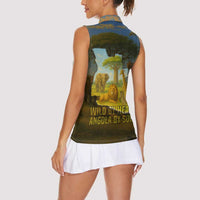 Angola Women Sleeveless Polo Shirt with Savannah Wildlife Design and African Animal - Wonder Print Shop