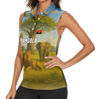Angola Women Sleeveless Polo Shirt with Savannah Wildlife Design and African Animal - Wonder Print Shop
