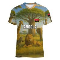 Angola Women V-Neck T-Shirt with Savannah Wildlife Design and African Animal - Wonder Print Shop
