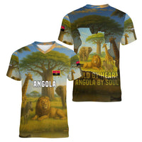 Angola Women V-Neck T-Shirt with Savannah Wildlife Design and African Animal - Wonder Print Shop