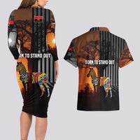 Angola Couples Matching Long Sleeve Bodycon Dress and Hawaiian Shirt with Sunset Zebra Design and African Nature - Wonder Print Shop