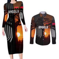 Angola Couples Matching Long Sleeve Bodycon Dress and Long Sleeve Button Shirt with Sunset Zebra Design and African Nature - Wonder Print Shop