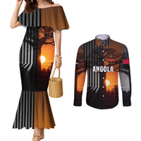Angola Couples Matching Mermaid Dress and Long Sleeve Button Shirt with Sunset Zebra Design and African Nature - Wonder Print Shop