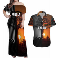 Angola Couples Matching Off Shoulder Maxi Dress and Hawaiian Shirt with Sunset Zebra Design and African Nature - Wonder Print Shop