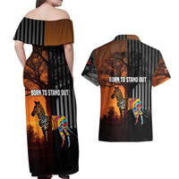 Angola Couples Matching Off Shoulder Maxi Dress and Hawaiian Shirt with Sunset Zebra Design and African Nature - Wonder Print Shop
