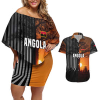 Angola Couples Matching Off Shoulder Short Dress and Hawaiian Shirt with Sunset Zebra Design and African Nature - Wonder Print Shop